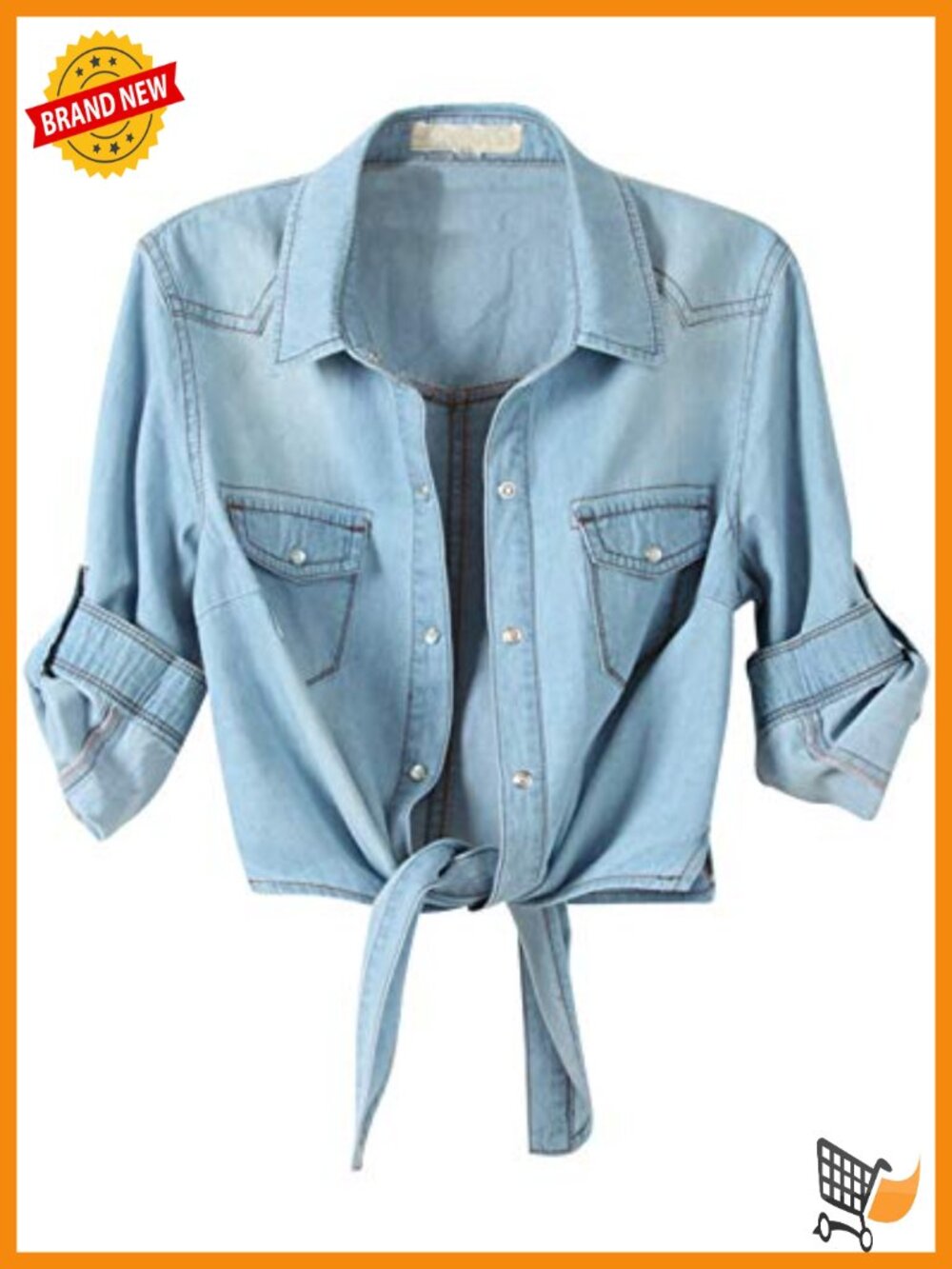 Crop Denim Cardigan Button Down Shirt Tie Front Chambray Top Snap Closure